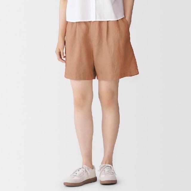 【MUJI 無印良品】女亞麻水洗短褲(黑色/原色/煙燻橘)