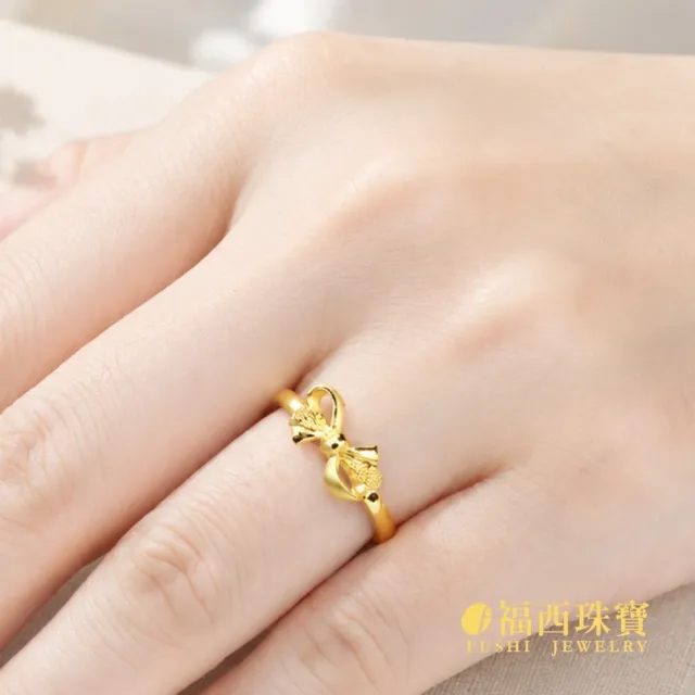 【福西珠寶】黃金戒指 花緞帶蝴蝶結 長緞帶隨興打結造型 霧面×鑽沙交錯工藝 (金重1.06錢正負0.03錢)