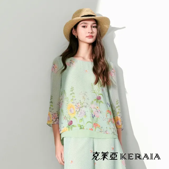 【KERAIA 克萊亞】翠雅花韻印花雪紡上衣