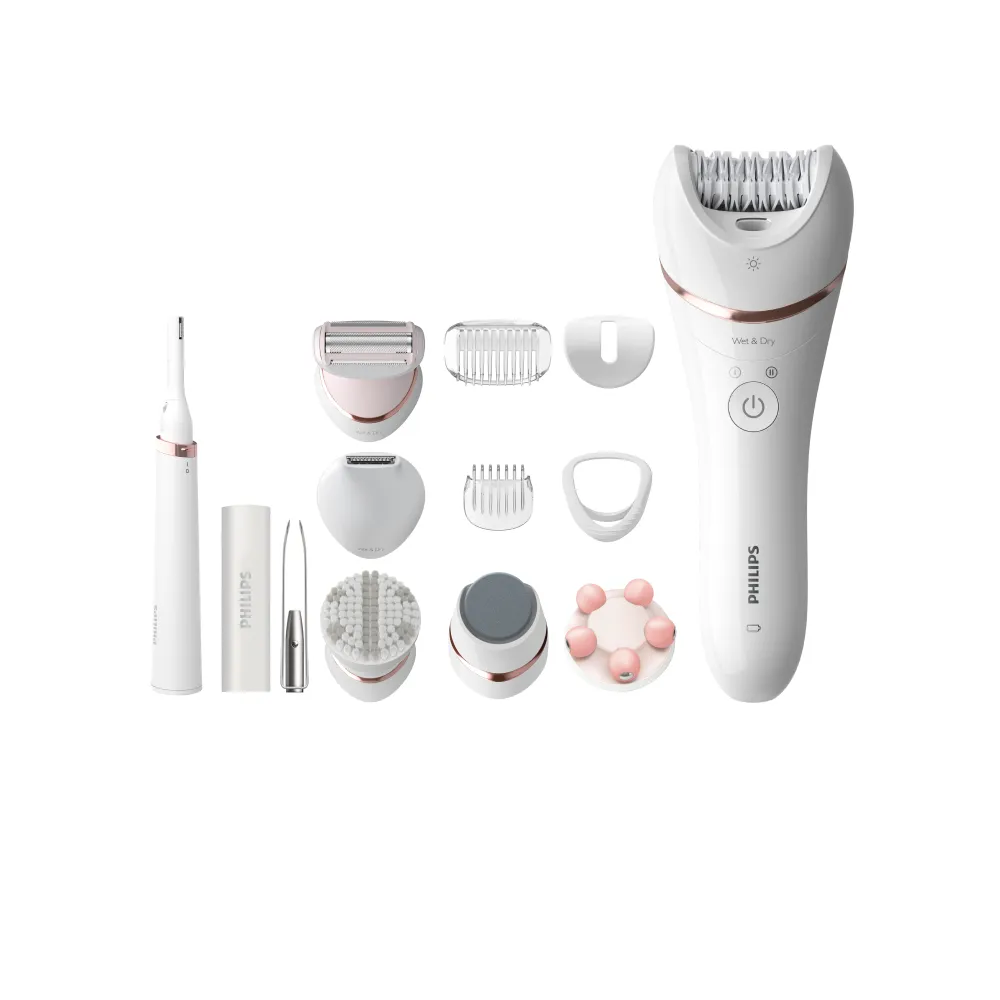【Philips 飛利浦】BRE740/90 淨柔美體刀修容全配組 (乾濕兩用/LED照明燈/去角質/除毛/多種配件/官方直營)