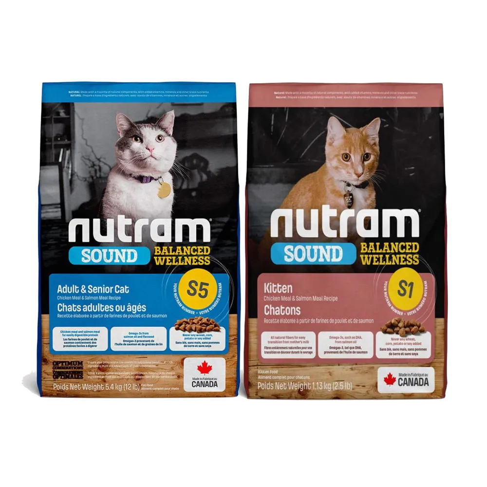 【Nutram 紐頓】S1/S5無穀均衡健康系列貓飼料5.4kg/12lb(幼貓/成貓、貓糧)