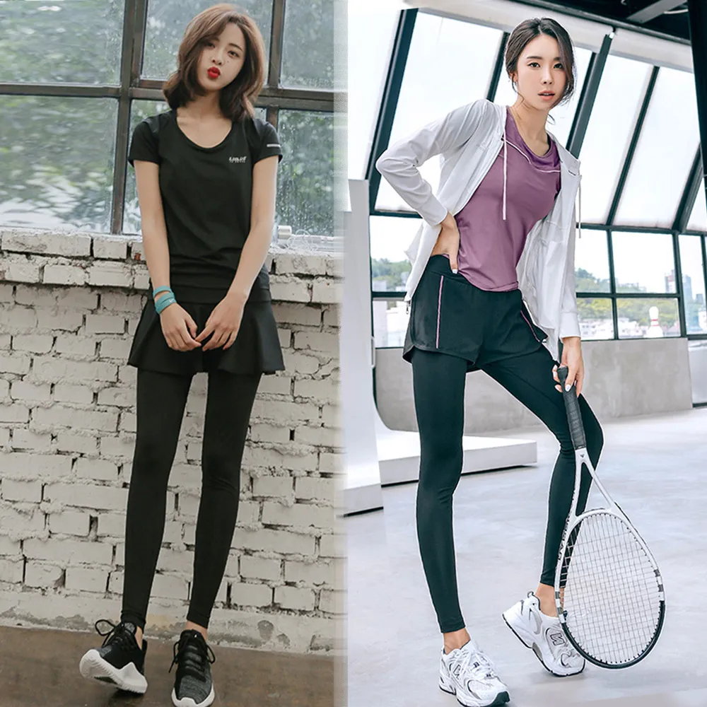 【BODYAIR】出清-明星精選假兩件九分褲-快速(瑜珈.運動.慢跑.透氣.舞蹈.運動褲)
