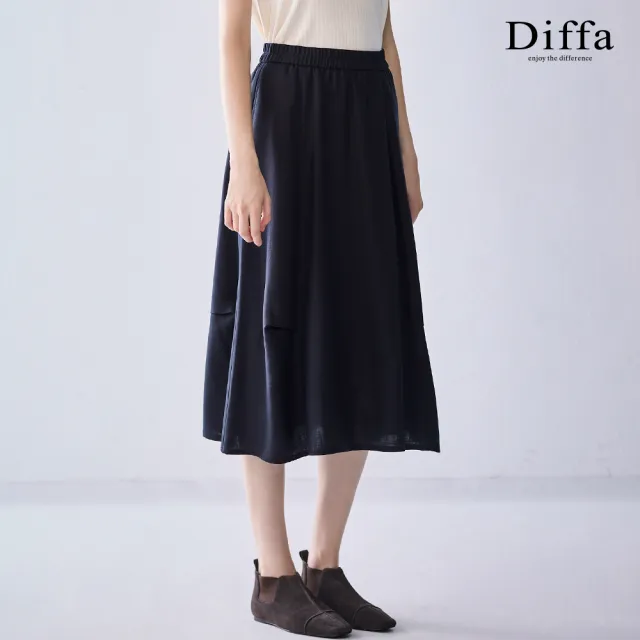 【Diffa】六片剪裁車褶鬆緊腰長寬裙-女
