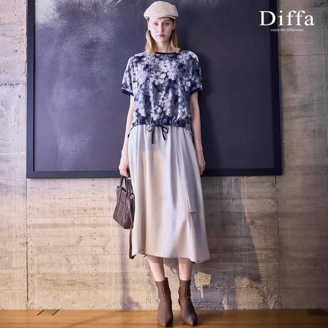 【Diffa】六片剪裁車褶鬆緊腰長寬裙-女