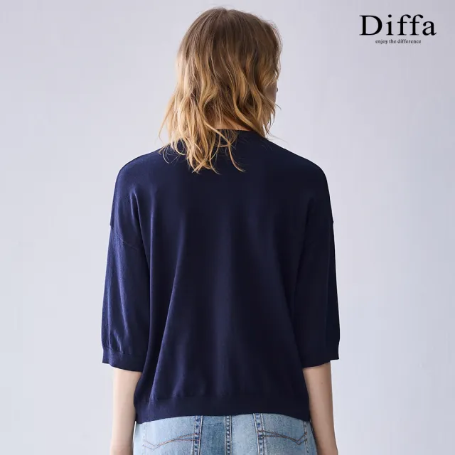 【Diffa】游牧風織紋落肩七分袖線衫-女