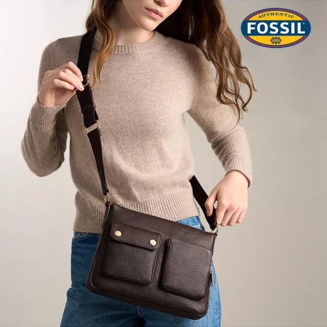 【FOSSIL】Maysen 真皮雙口袋斜背包 (兩色可選)