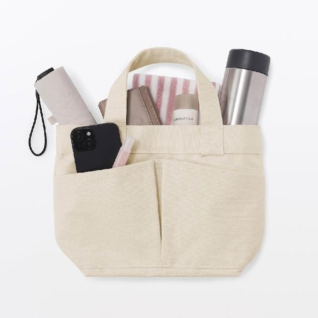 【MUJI 無印良品】帆布迷你托特包(黑色/原色/深藍/摩卡棕) 高22×寬33×底12cm