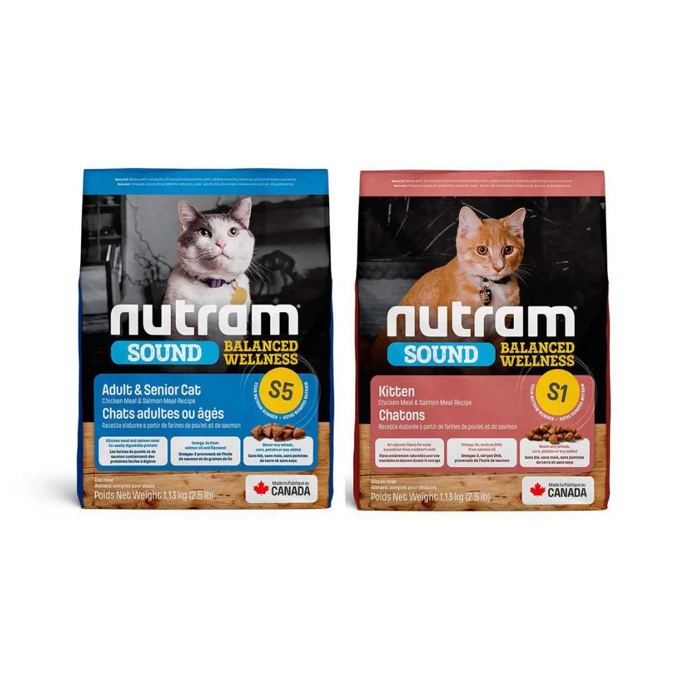 【Nutram 紐頓】S1/S5無穀均衡健康系列貓飼料 5.4kg/12lb(幼貓/成貓、貓糧)