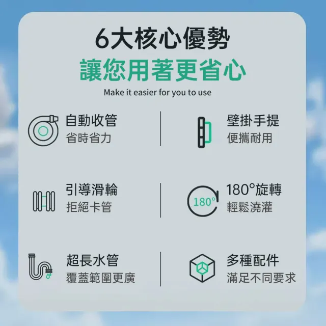 【ZHIPU 芝浦】德力西壁掛伸縮澆花水槍自動回收水管套裝 11 米水管一體水槍套裝L