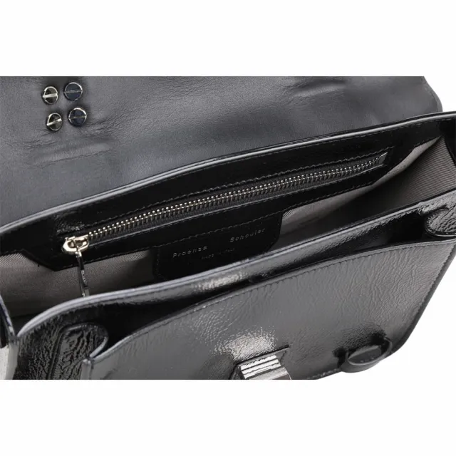 【Proenza Schouler】PS1 Tiny 皺紋漆皮羊皮斜背/手提學院包(黑色 兩用包 真皮)