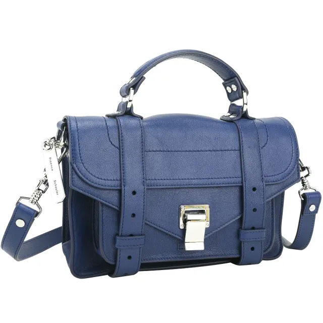 【Proenza Schouler】PS1 Tiny LUX羊皮斜背/手提學院包(藍色 兩用包 真皮)