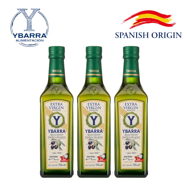 【YBARRA】益百萊 100%特級冷壓初榨橄欖油500mlx3 (生飲入門款0.26%酸價/玻璃瓶裝/雙11限定)
