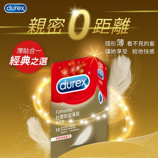 【Durex 杜蕾斯】超薄裝衛生套4盒(共48入 保險套/衛生套/避孕套/安全套/避孕/保險套推薦)