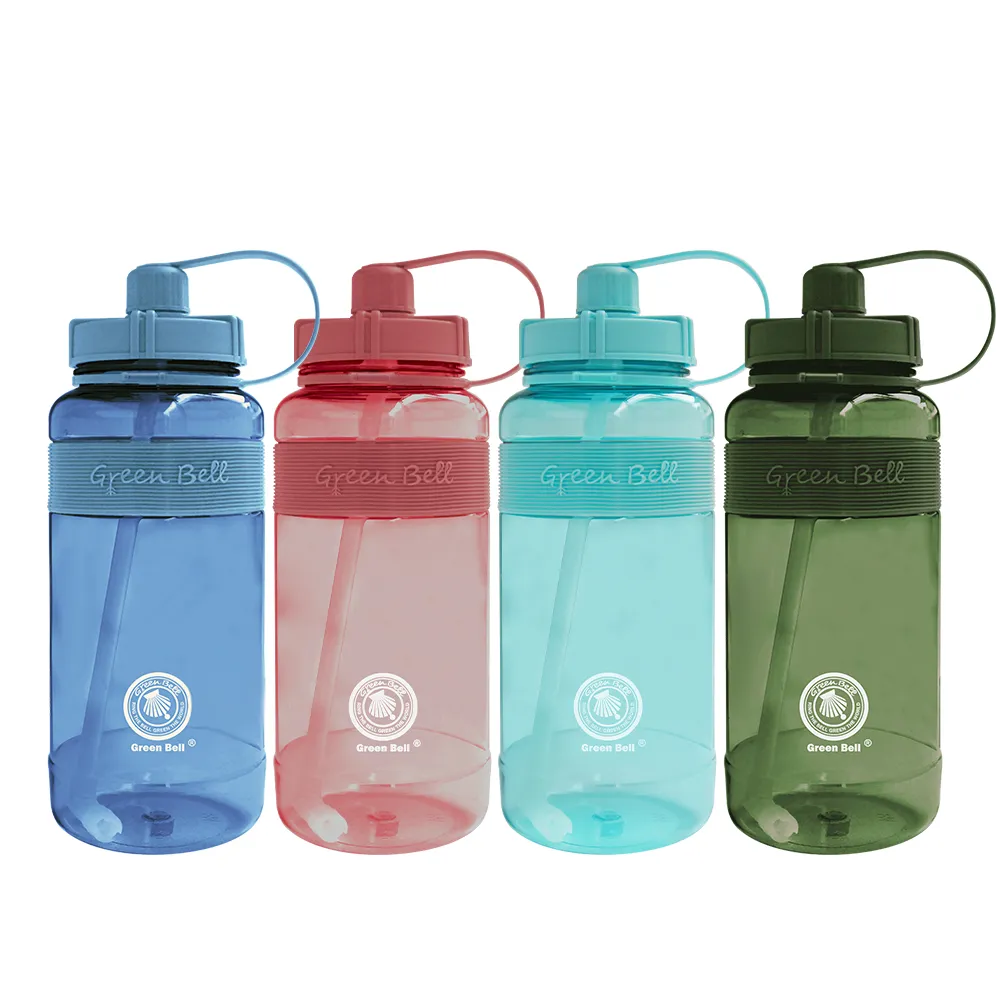 【GREEN BELL 綠貝】彈跳吸管運動太空水壺-附背帶2000ml(耐摔 寬口 大容量 戶外 健身 環保 不含BPA)