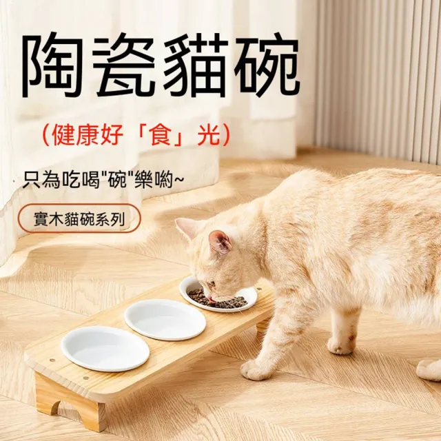 【MOOG 沐格】陶瓷貓碗 實木高腳護頸碗 防打翻貓咪飯碗水碗 寵物食盆
