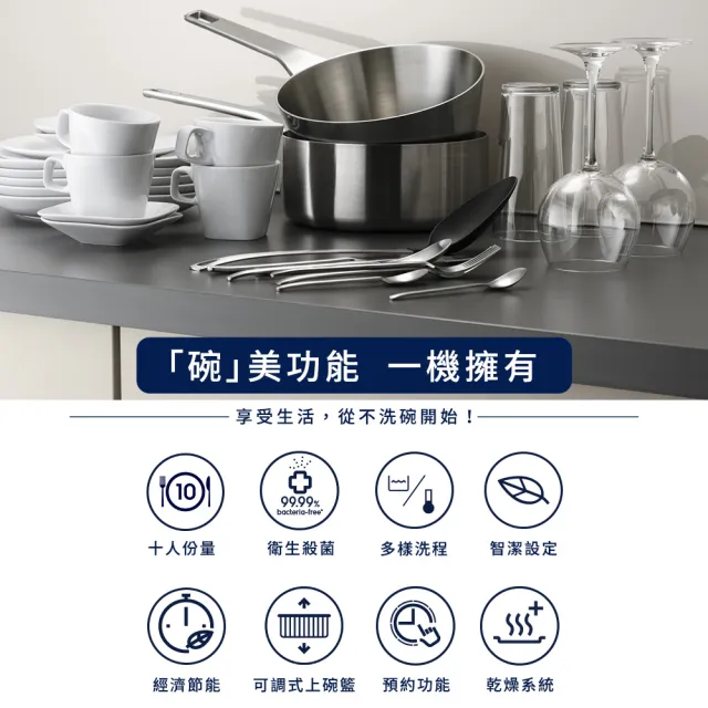 【Electrolux 伊萊克斯】1+1 超值組合 45cm獨立式洗碗機+3.3公升氣炸鍋(KSE43200SW+E5AF1-510P)