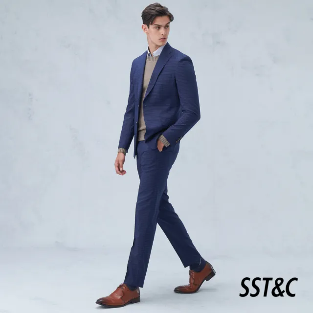 【SST&C】男裝 海軍藍格紋修身西裝褲0212209004(雙11精選)