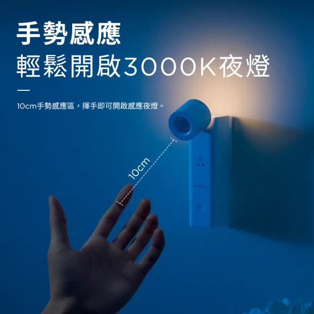 【Philips 飛利浦】PAS341 酷璇可攜式 床頭燈 閱讀燈 手電筒(免佈線 無極調光 感應燈 小夜燈 感應小夜燈)