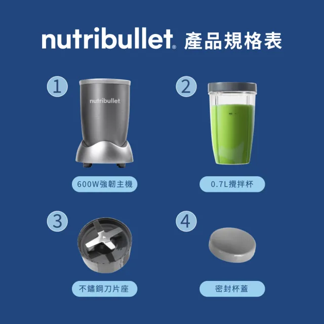 【nutribullet 紐粹樂】600瓦高效營養瞬萃果汁機NB-101B(曙光金)