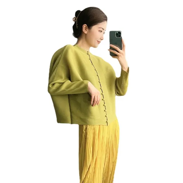 【巴黎精品】現貨+預購 三宅風外套高級皺褶衣壓褶外套彈力大尺碼女裝-復古套釦中式女外套4款a1nr17A