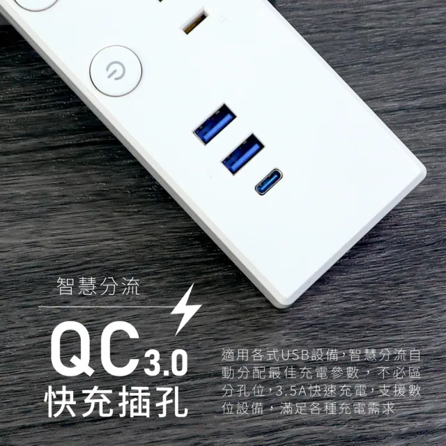 【KINYO】四開三插PD37W快充延長線 2.7M 快速充電(CGUPD343-9)