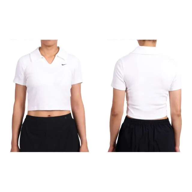 【NIKE 耐吉】女短版翻領短袖T恤-上衣 休閒 慢跑(IO2730-100)
