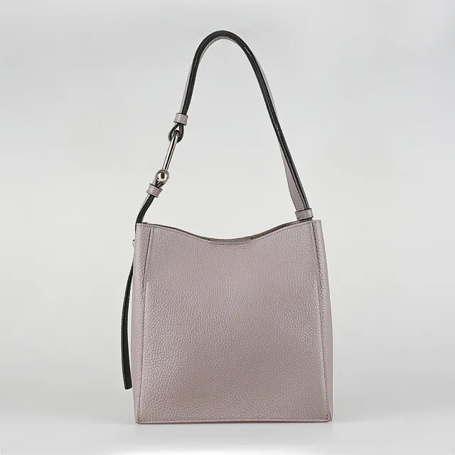 【FURLA 芙拉】FURLA 燙金LOGO NUVOLA系列小牛皮肩背/手提水桶包(mini/灰)