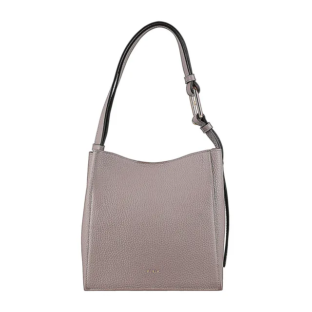 【FURLA 芙拉】FURLA 燙金LOGO NUVOLA系列小牛皮肩背/手提水桶包(mini/灰)