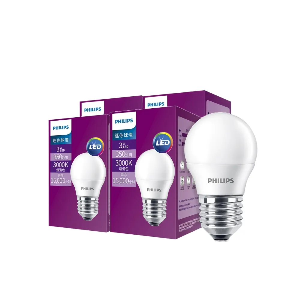 【Philips 飛利浦】3W LED迷你燈泡 4入(PM001/PM002)
