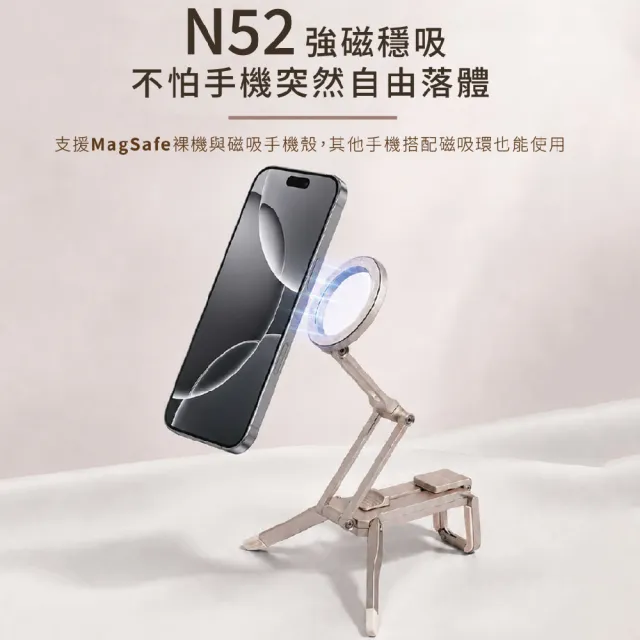 【MAGIPEA】美極品 隨扣磁吸架( N52強力磁吸｜可立可夾｜迷你自拍棒｜旅行隨身手機架｜手機支架｜旅行必備)