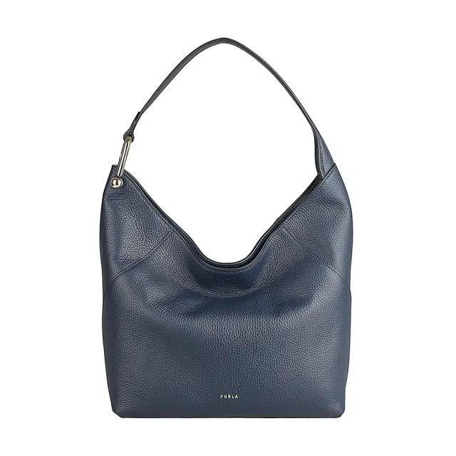 【FURLA 芙拉】FURLA 電鍍金字LOGO Lara系列小牛皮磁釦式肩背包(中/地中海藍)