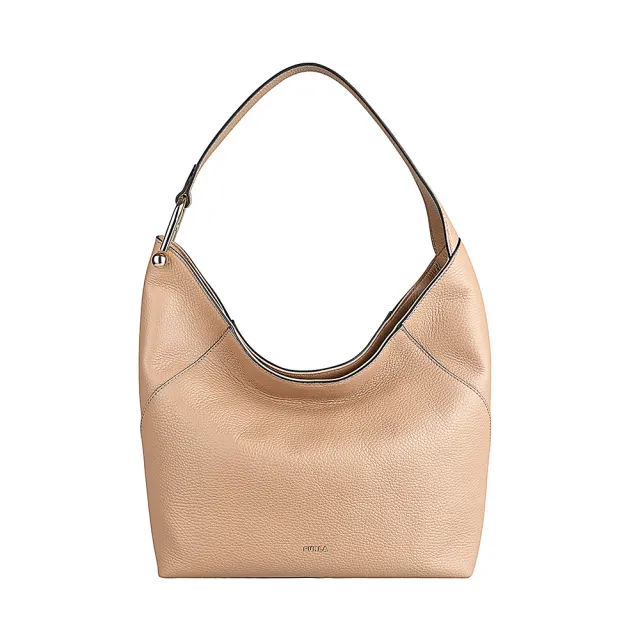 【FURLA 芙拉】FURLA 電鍍金字LOGO Lara系列小牛皮磁釦式肩背包(中/沙漠黃)