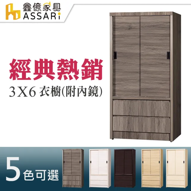 【ASSARI】3x6尺推門2抽衣櫃(附鏡)