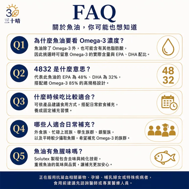 【三十晴】西班牙rTG高純度魚油膠囊x1袋｜85%Omega3 EPA× DHA