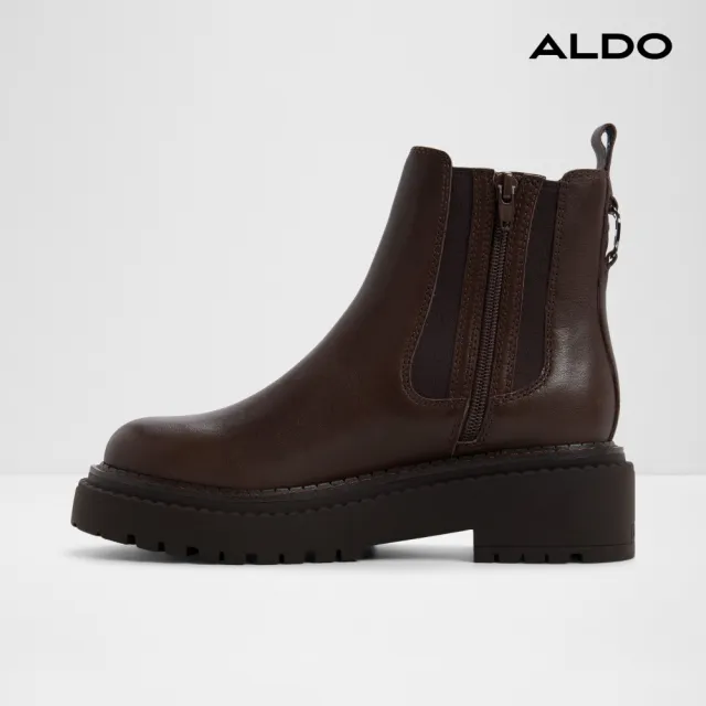 【ALDO】BESTINA-真皮切爾西厚底短靴-女鞋(咖啡色)