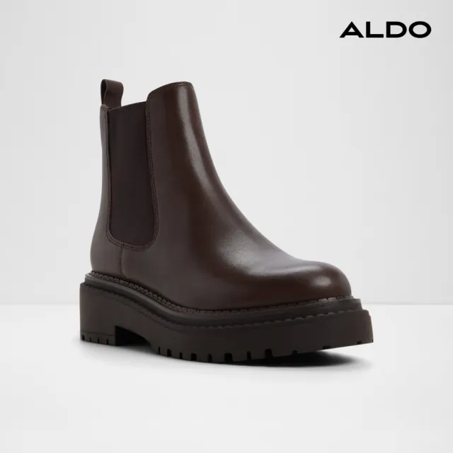 【ALDO】BESTINA-真皮切爾西厚底短靴-女鞋(咖啡色)
