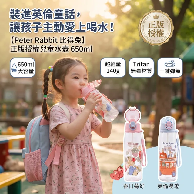 【PETER RABBIT 比得兔】Peter Rabbit 比得兔｜童趣漫遊 Tritan 兒童水壺｜輕量吸管水壺 650ml－2款可選
