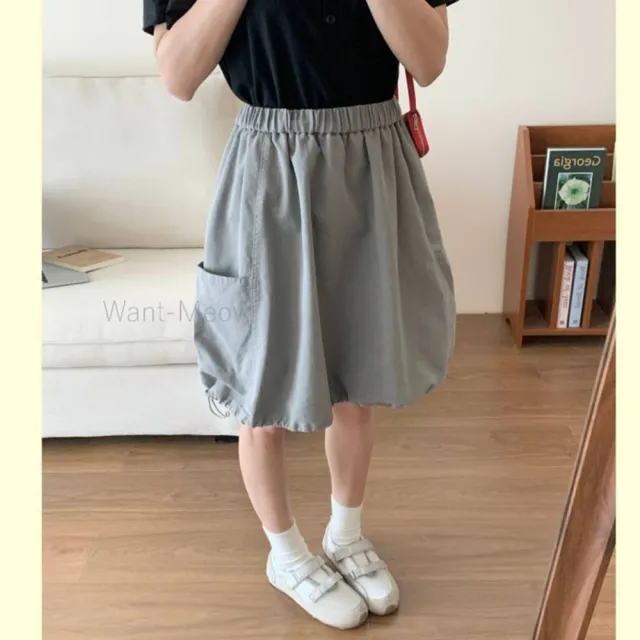 【Want-Meow】90公斤可穿/獨家款日系牛仔抽繩兩口袋鬆緊泡泡短裙(大碼/大尺碼/加大碼/短裙)