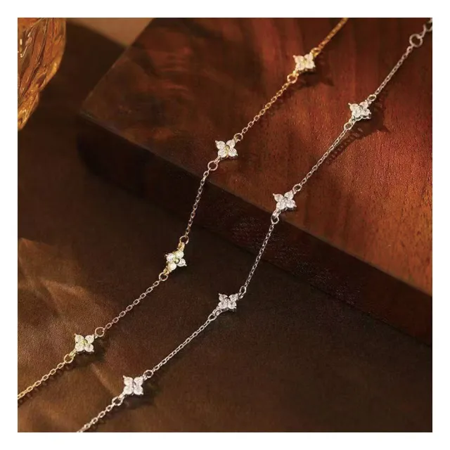 【NANA】娜娜 S925鍍14K金四葉草滿天星手鍊兩色 N115081303(S925 麻花 蝴蝶結 四葉草 滿天星 手鍊 兩色)