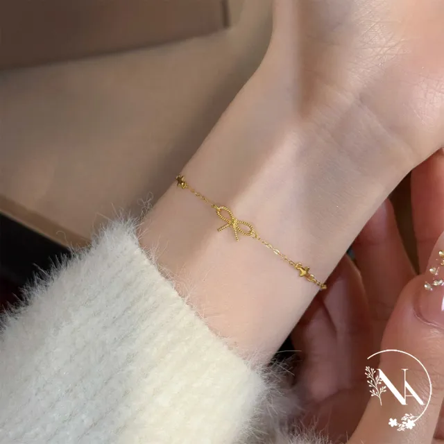 【NANA】娜娜 S925鍍14K金麻花蝴蝶結四葉草手鍊兩色 N115081302(S925 麻花 蝴蝶結 四葉草 手鍊 兩色)