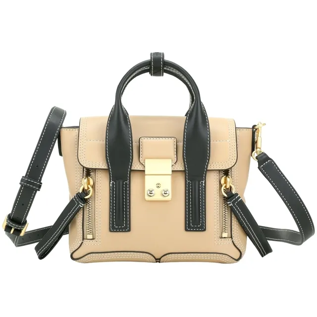 【3.1 Phillip Lim】Pashli 迷你款 撞色牛皮手提/斜背包(駝x黑 兩用包 真皮)