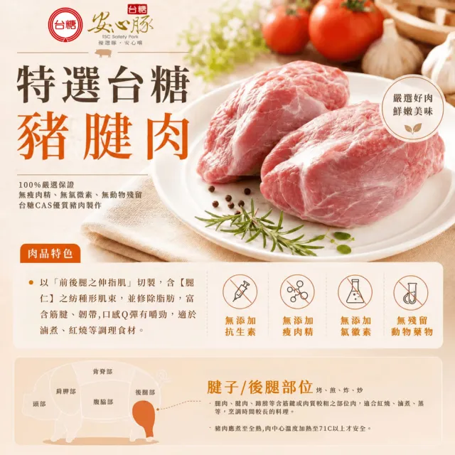 【台糖安心豚】豬腱肉600g x4包(國產嚴選四腱珍取 筋肉相織Q彈 肉香醇厚適合燉煮)