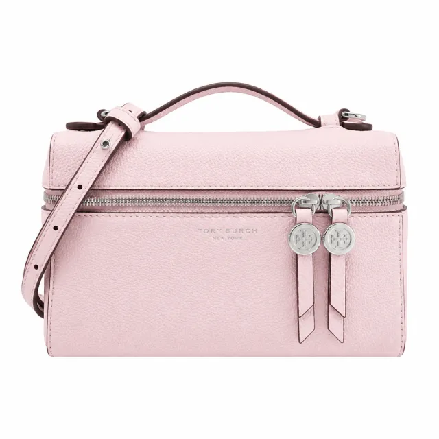 【TORY BURCH】ROMY 荔枝紋皮革雙開式拉鍊手提/斜背兩用包(玫瑰粉)