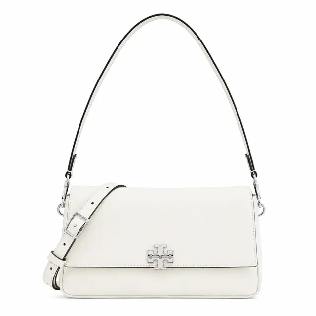 【TORY BURCH】CHARLIE 皮革翻蓋肩背/斜背兩用包(小/象牙白)