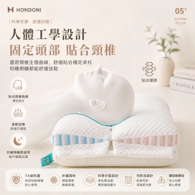 【HONDONI】雲抱雙層護頸枕|三合一可拆式分區設計舒眠分區止鼾枕 雲朵白Z8-BB 40 x 60cm