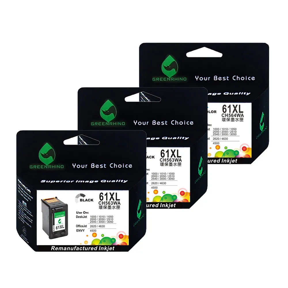 【綠犀牛】for HP 2黑1彩 NO.61XL CH563WA+CH564WA 環保墨水匣(適用Deskjet /DJ 1000/1010/1050)