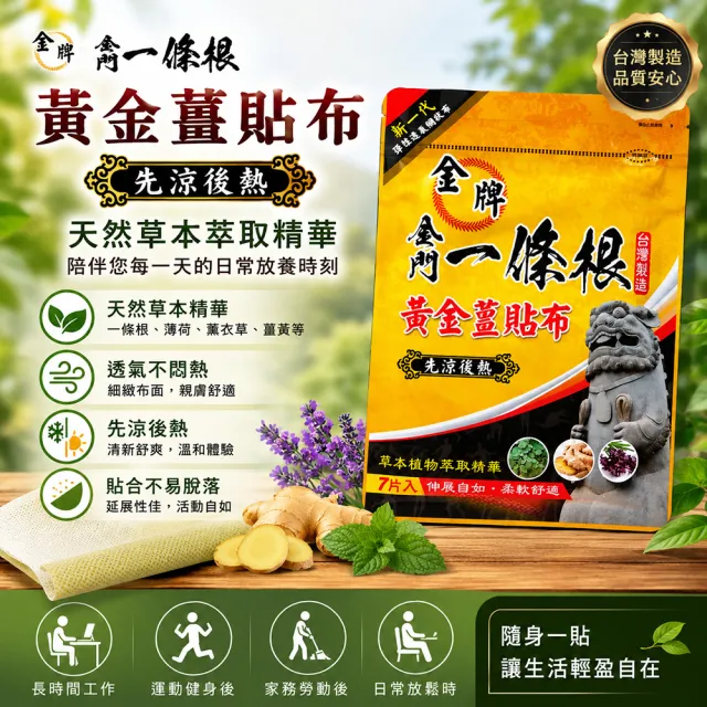 【金牌一條根】金牌金門一條根精油網狀黃金薑貼布47片含贈5片(正宗金門一條根 先涼後熱 一條根貼布)