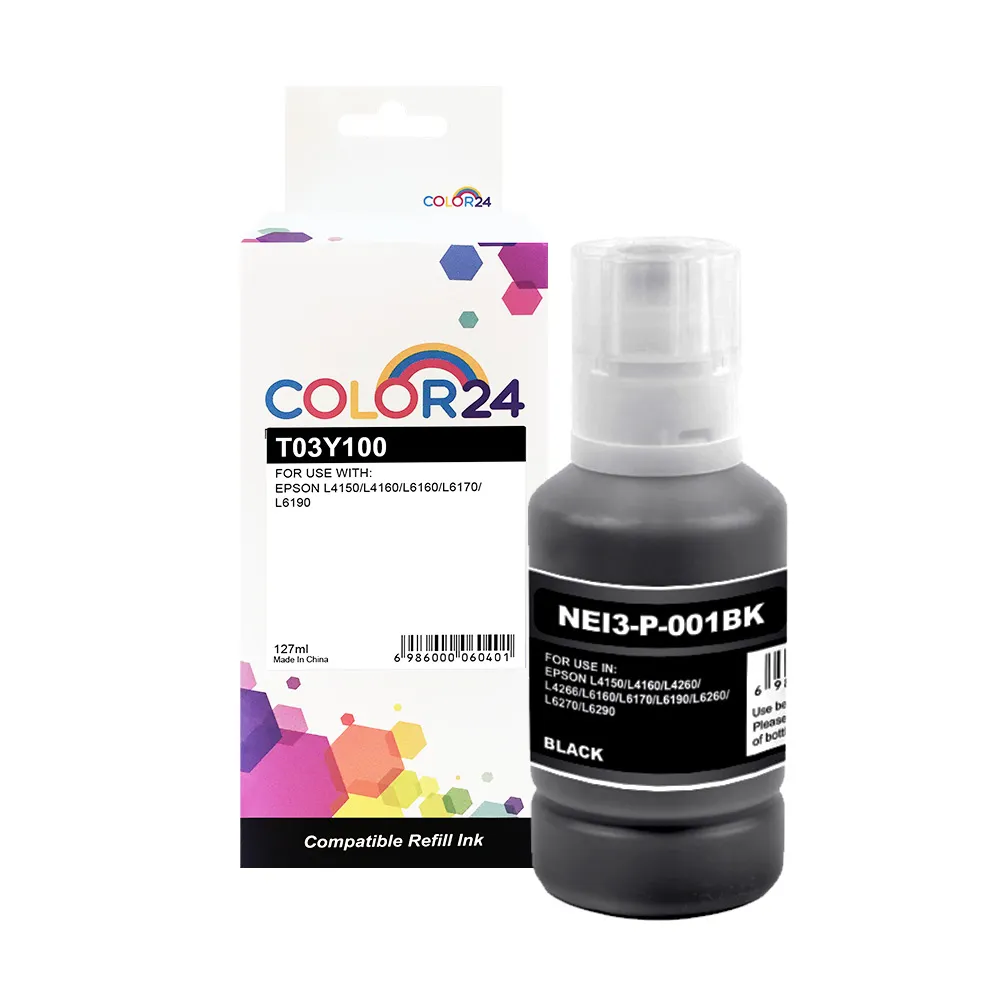 【COLOR24】for EPSON T03Y100/127ml 黑色防水相容連供墨水(適用 L4150/L4160/L6170/L6190/L14150)