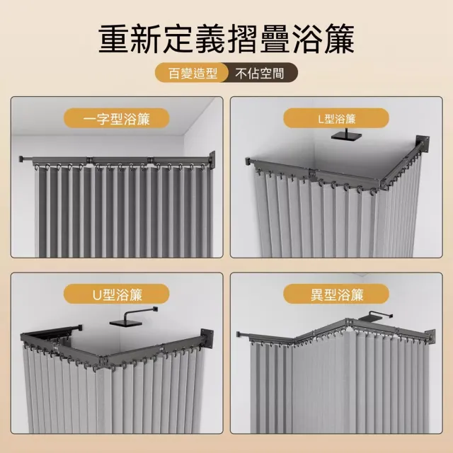 【Quality 聚家】折疊浴簾 隱形浴室浴簾 擋水簾子 幹濕分離 防水隔斷簾 適用104-138墻寬/防腐防銹/強悍承重