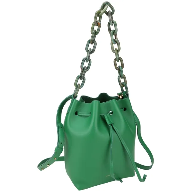 【MANSUR GAVRIEL】Twist 樹脂鏈條小牛皮束口肩背水桶包-羊皮內裡(綠色 單肩包 真皮)